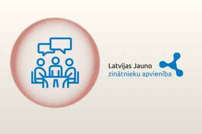LJZA logo un simboliska ikona ar trīs cilvēkiem pie sarunu galda