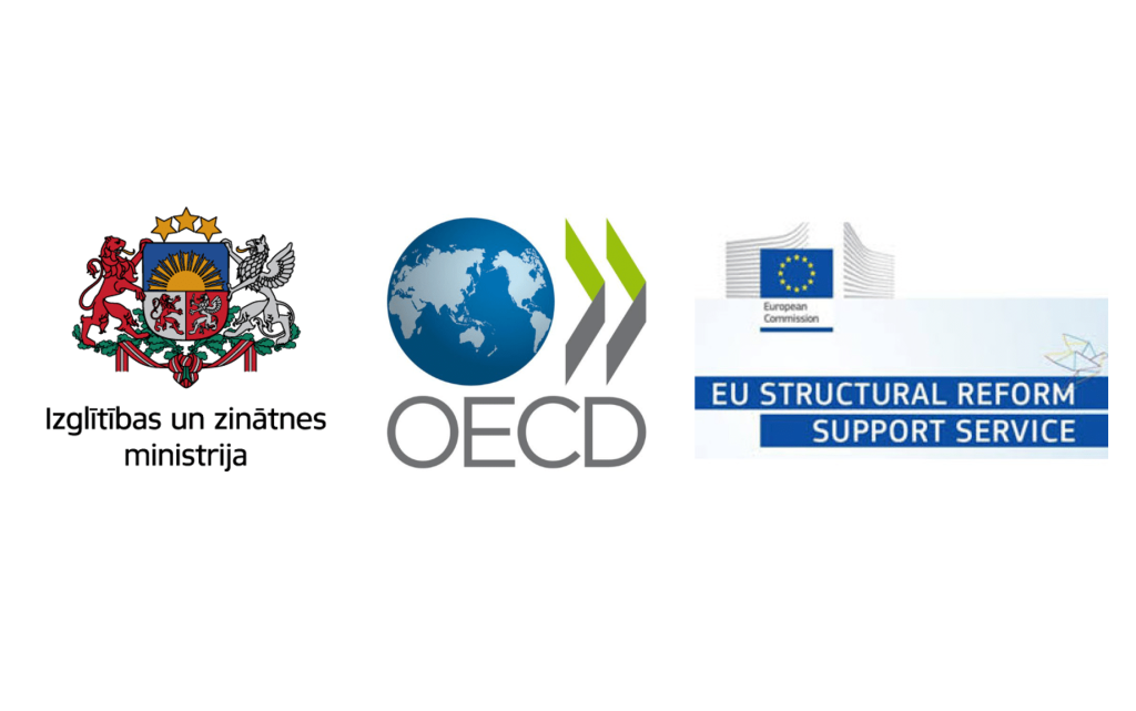 Latvijas Republikas Izglītības un zinātnes ministrijas, Ekonomiskās sadarbības un attīstības organizācijuas un Eiropas Komisijas (EK) Strukturālo reformu atbalsta Ģenerāldirekcijas logo
